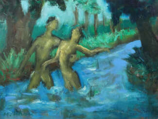 Maler des 20./21. Jh. ''Tara im Wasser'', Mann und Frau in einem Fluss…