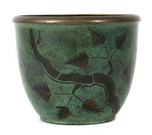 Übertopf in der Art der WMF-Ikora Metall: 1930er Jahre, runder Stand, … - photo 1 Übertopf in der Art der WMF-Ikora Metall: 1930er Jahre, runder Stand, … - photo 1