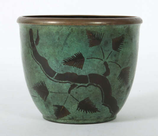 Übertopf in der Art der WMF-Ikora Metall: 1930er Jahre, runder Stand, … - photo 2 Übertopf in der Art der WMF-Ikora Metall: 1930er Jahre, runder Stand, … - photo 2