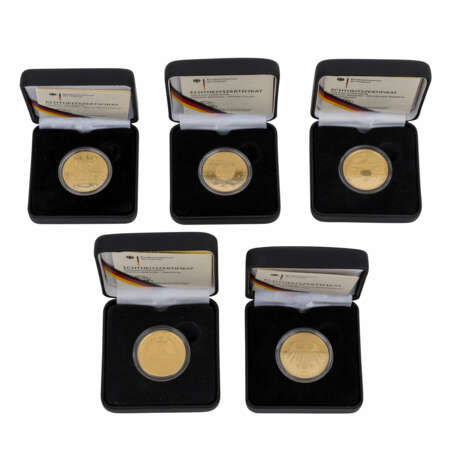 BRD/GOLD - 5 x 100 Euro Goldmünzen, bestehend aus - фото 1