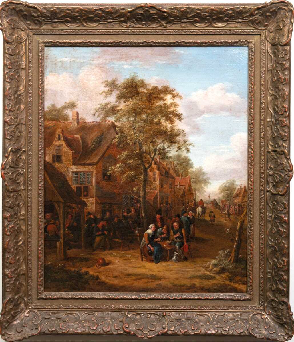 Verburgh, Rutger (1678 Rotterdam - 1746 Rotterdam) Pendants "Fest im Dorf", Öl/ Lw., doubliert, sign., Prov. aus süddeutscher Privatsammlung, jeweils 66x54 cm, Rahmen Verburgh, Rutger (1678 Rotterdam - 1746 Rotterdam) Pendants "Fest im Dorf", Öl/ Lw., doubliert, sign., Prov. aus süddeutscher Privatsammlung, jeweils 66x54 cm, Rahmen