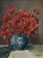 Schatz, F. &quot;Mohn in Vase&quot;, Öl/ Mp., sign. u.r., 24x18 cm, Rahmen
