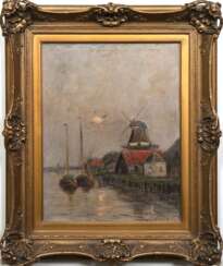 Liesegang, Helmut (1858 Duisburg-1945 Leipzig) "Abendliche Maas bei Dordrecht", Öl/ Lw., sign. u.r., 50x40 cm, Rahmen