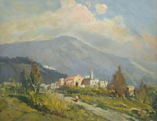 "Sommer in Italien", Öl/ Karton, undeutl. sign. u.r., 40,5x51,5 cm, Rahmen