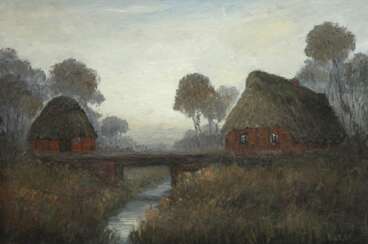 Pick, Hans (1931 Düren-2014 Osterholz) "Moorkaten", Öl/ Hartfaser, sign. u.r. und dat. ´85, 49,5x71 cm, Rahmen