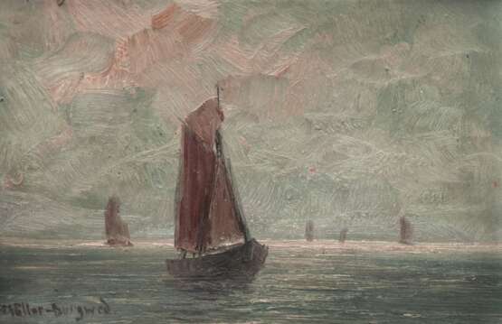 "Segler auf offener See", Öl/ Holz, sign. u.l. "Müller-Burgwed.", 18,5x27 cm, Rahmen - Foto 1 "Segler auf offener See", Öl/ Holz, sign. u.l. "Müller-Burgwed.", 18,5x27 cm, Rahmen - Foto 1