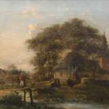 Maler um 1900 "Nach dem Kirchgang", Öl/ Lw., unsign., craqueliert und kl. Farbabplatzungen, 26x36 cm, Rahmen - Foto 1