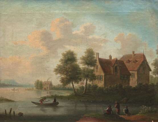 Maler um 1900 "Holländische Flußlandschaft mit Fischerbooten", Öl/ Lw., doubliert, 24x30 cm, Rahmen - фото 1