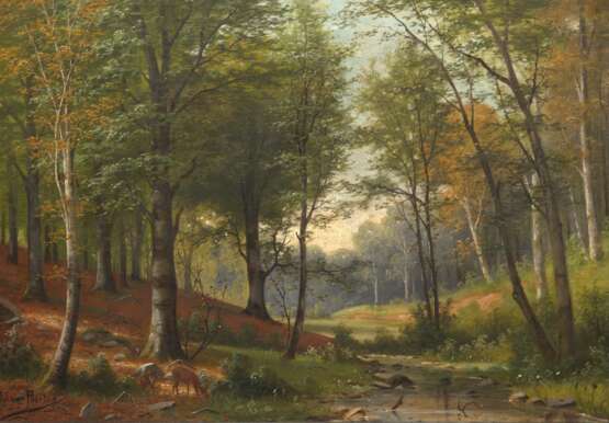 Poorten, Jacobus Johannes van (1841 Deventer-1914 Hamburg) "Lichtdurchflutetes Waldstück", Öl/ Lw., sign. u.l., 44x60 cm, Rahmen (Niederländischer Künstler, der vor allem für seine stimmungsvollen Landschaftsda… - photo 1