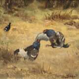 "Balzende Birkhähne", Öl/ Lw., undeutl. sign. u.r., 24,5x30 cm, Rahmen - photo 1