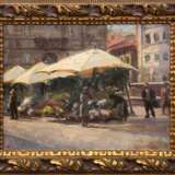 Polnischer Impressionist Anfang 20. Jh. "Blumenstand am Alten Markt in Posen", Öl/ Lw./ Karton, undeutl. sign. u.r., 34,5x44 cm, Rahmen - фото 1