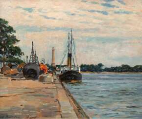 Köhler, Fritz (1887 Moritzberg bei Hildesheim-1972 Düsseldorf) &quot;Ruhe im Hafen&quot;, Öl/ Platte, sign. u.l., 26,5x31 cm, Rahmen