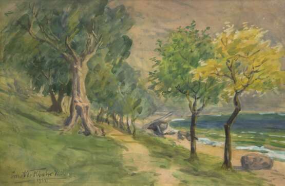 Vollbehr, Ernst (1876 Kiel-1960 Krumpendorf/ Wörthersee) "Waldweg an der Küste bei Kiel", Aquarell, sign. u.l. und dat. 1900, 30,5x45,5 cm, hinter Glas und Rahmen - photo 1