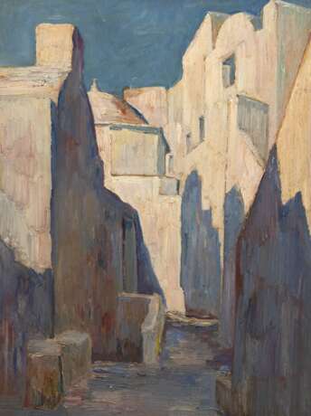 Paulsen, Ingwer (1883 Ellerbeck bei Kiel-1943 Halebüll b. Husum) "In Santorin", Öl/ Platte, unsign., rückseitig Bestätigung vom Enkel, 66x48,5 cm, Rahmen - photo 1