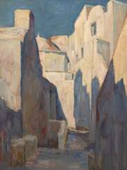 Paulsen, Ingwer (1883 Ellerbeck bei Kiel-1943 Halebüll b. Husum) "In Santorin", Öl/ Platte, unsign., rückseitig Bestätigung vom Enkel, 66x48,5 cm, Rahmen