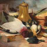 "Stilleben mit Enten und Tauben", Öl/ Karton, unsign., 34x50 cm, Rahmen - photo 1