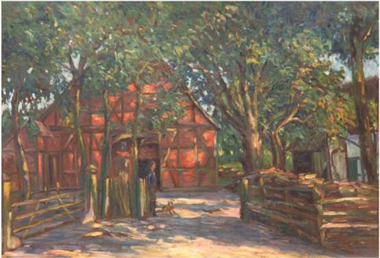 Landschaftsmaler "Bauerngehöft", Öl/Karton, unsign., 48,5x70,5 cm, Rahmen - photo 1