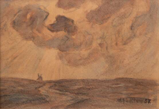 Facklam, Wilhelm (1893 Upahl-1972 Winkelhaid) "Zwischen Himmel und Erde", Pastell, sign. u.r. und dat. ´57, rückseitig bez., 27x39 cm, hinter Glas und Rahmen (ging als Schüler Franz Bunkes nach Schwaan und stud… - photo 1