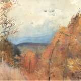 Landschaftsmaler "Blick auf Berge mit Bäumen im Vordergrund", Aquarell, undeutl. sign. u.r., 50,5x60 cm, hinter Glas im Passepartout (stockfleckig), Rahmen - фото 1