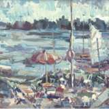 Siesser, Helmut (1926-1995) "Blick auf die Terrasse des Schulauer Fährhauses und die Elbe", Öl/ Mp., sign. u.r., 46x72 cm, Rahmen - фото 1