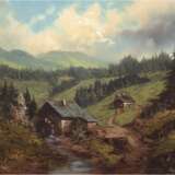 Schmidt, N.G. (2. H. 20. Jh.) "Hügelige Landschaft mit Mühle am Bach", Öl/Lw., sign. u.r., 70x80 cm - photo 1