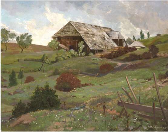 Wagner, K. "Sägewerk in hügelieger Landschaft", Öl/Hf., sign. u.r., 48x60,5 cm, Rahmen - photo 1