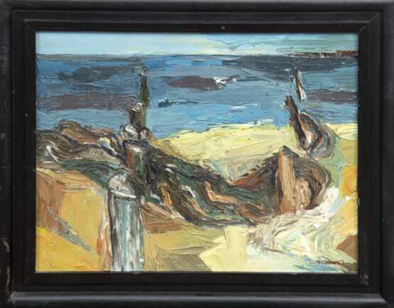 Gundermann, Michael (1945 Brottewitz-tätig in Greifswald) "Ostseebuhnen", Öl/Mp., sign. u. dat. '89 u.r., 40x50 cm, Rahmen - photo 2