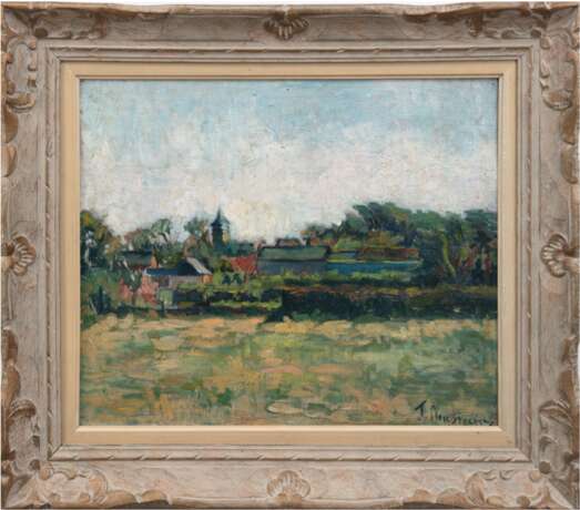 Rousseau, T. "Sommerliche Dorfansicht", Öl/Lw., kl. Loch im oberen Bereich, sign. u.r., 46x55 cm, Rahmen - фото 1 Rousseau, T. "Sommerliche Dorfansicht", Öl/Lw., kl. Loch im oberen Bereich, sign. u.r., 46x55 cm, Rahmen - фото 1