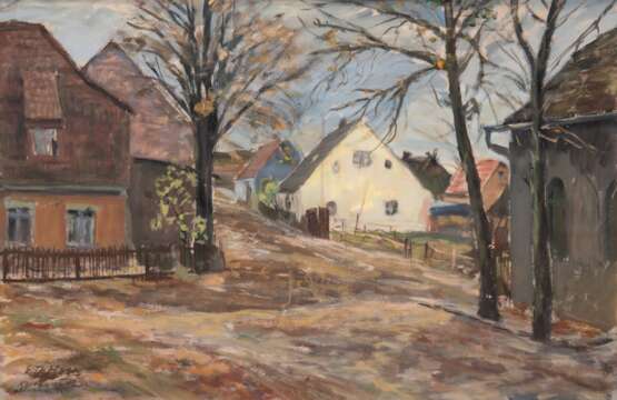 Holtz, Erich Theodor (1885 Storkow-1956 Wustrow) "Karsibór-Kaseburg", Mischtechnik, sign. und bez. u.l., 39,5x56,5 cm, im Passepartout hinter Glas und Rahmen - photo 1