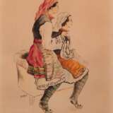 2 Aquarelle von H. Becker "Junge Frauen in Tracht", 29,5x19,5 cm und "Musiker", 19,5x28,5 cm, im Passepartout hinter Glas und Rahmen - Foto 2