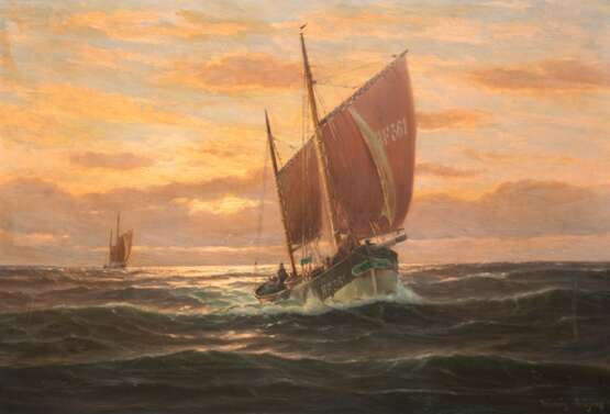 Glüsing, Fräncis Martin (1886 Hamburg-1957 ebenda) "Fischkutter auf stürmischer See", Öl/ Lw., sign. u.r., 70x100 cm, Rahmen - photo 1