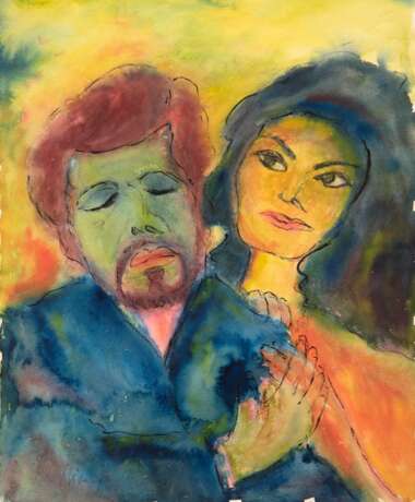 Gödeke "Romantisches Pärchen", Aquarell, sign. u.l., 61x48 cm, ungerahmt - photo 1