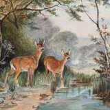 "Rehe am Bach", Gouache, unsign., 23x29 cm, im Passepartout (besch.) - фото 1