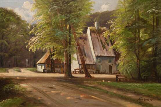 Johansen, Anders Daniel (1882-1967, Dänischer Maler) "Bewaldete Sommerlandschaft mit Gehöft", Öl/ Lw., sign. u.r., 44x65 cm, Rahmen - photo 1