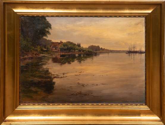 Knudsen, Peder Jacob Marius (1868-1944, Dänischer Maler) "Flußlandschaft in der Abendsonne", Öl/ Lw., sign. und dat. u.r., 49x66 cm, Rahmen - photo 1