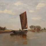 Zimmermann, Erich (1908 Ahlfeld/Leinen-2007 Worpswede) "Torfkahn auf der Hamme", Öl/ Lw., unsign., rückseitig bez., 70x80 cm, Rahmen - photo 1