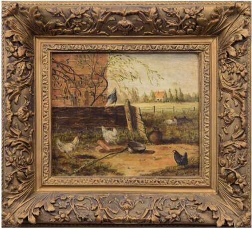 Elten, Pieter von "Auf dem Hühnerhof", Öl/Holz, sign. u.l., 22x26 cm, im Prunkrahmen - photo 1