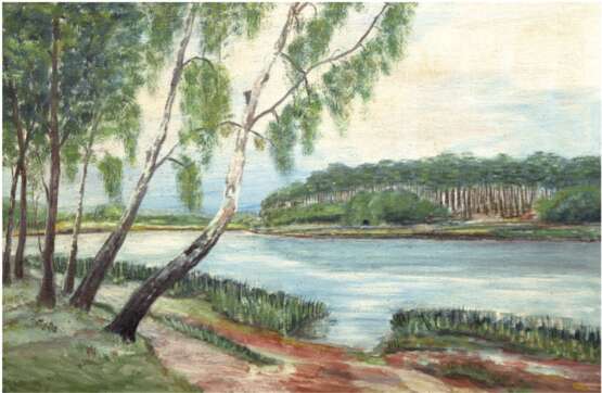 Landschaftsmaler des 20. Jh. "Birken am Fluß", Öl/Lw., unsign., 65x95 cm, Rahmen - фото 1