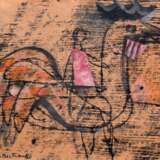 Solange, Bertrand (1913-2011, französischer Maler, Bildhauer und Kupferstecher) "Ohne Titel", Mischtechnik/ Collage, sign. u.l., 20,5x26 cm, im Passepartout hinter Glas und Rahmen - photo 1