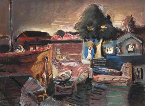 Paris, Ronald (1933 Sonderhausen-2021 Rangsdorf bei Berlin) "Im Hafen", Mischtechnik, sign. u.r. und dat. ´81, 39x50 cm, im Passepartout hinter Glas und Rahmen - фото 1 Paris, Ronald (1933 Sonderhausen-2021 Rangsdorf bei Berlin) "Im Hafen", Mischtechnik, sign. u.r. und dat. ´81, 39x50 cm, im Passepartout hinter Glas und Rahmen - фото 1