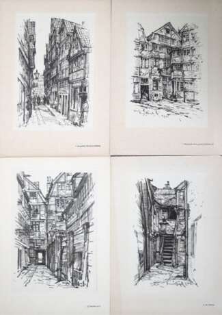 Mappe mit 4 Drucken"Hamburg", dabei Blick nach der Steinstraße, Hamburger Hof, Steinstraße Hof 69 und Alte Stahltreppe, jeweils unten rechts bez., jeweils 27x17 cm - photo 1 Mappe mit 4 Drucken"Hamburg", dabei Blick nach der Steinstraße, Hamburger Hof, Steinstraße Hof 69 und Alte Stahltreppe, jeweils unten rechts bez., jeweils 27x17 cm - photo 1