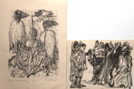 Paris, Ronald (1933 Sonderhausen-2021 Rangsdorf bei Berlin) 2 Grafiken "Zu I. Babel Reiterarmee", 53/ 75, sign. u.r. und dat. ´77 und "Odysseus und die Siren (V)", 15/ 15, sign. u.r. und dat. ´77, Bla… - Foto 1 Paris, Ronald (1933 Sonderhausen-2021 Rangsdorf bei Berlin) 2 Grafiken "Zu I. Babel Reiterarmee", 53/ 75, sign. u.r. und dat. ´77 und "Odysseus und die Siren (V)", 15/ 15, sign. u.r. und dat. ´77, Bla… - Foto 1