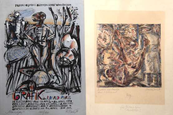 Paris, Ronald (1933 Sondershausen-2021 Rangsdorf bei Berlin) 2 Grafiken "Freundeskreis Bildende Kunst Wernigerode", 11/ 130, sign. u.r. und dat. ´81, Knickspur am oberen Rand links, 49x35 cm und "Apollon u… - Foto 1 Paris, Ronald (1933 Sondershausen-2021 Rangsdorf bei Berlin) 2 Grafiken "Freundeskreis Bildende Kunst Wernigerode", 11/ 130, sign. u.r. und dat. ´81, Knickspur am oberen Rand links, 49x35 cm und "Apollon u… - Foto 1