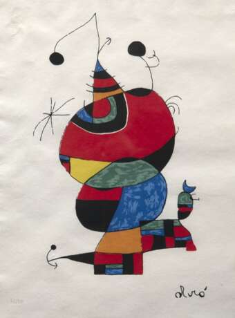 Miro, Joan (1893 Barcelona-1983 Palma) "Frau, Vogel und Stern", Litho., 46/ 50, in der Platte sign., Blatt an den Rändern gewellt, 36x26 cm, im Passepartout hinter Glas und Rahmen - Foto 1 Miro, Joan (1893 Barcelona-1983 Palma) "Frau, Vogel und Stern", Litho., 46/ 50, in der Platte sign., Blatt an den Rändern gewellt, 36x26 cm, im Passepartout hinter Glas und Rahmen - Foto 1