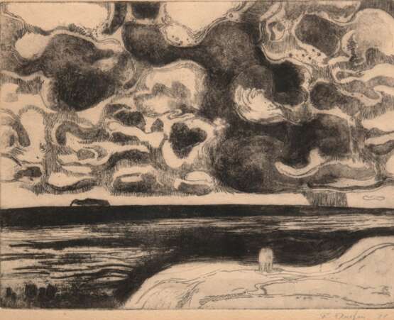 Austen, Rudolf (1931 Hainspach-2003 Rostock) "Gewitterstimmung", Radierung, sign. u.r. und dat. ´71, 22x28 cm, im Passepatout hinter Glas und Rahmen (freischaffend ab 1958 als Maler und Grafiker in Rostock, Bet… - Foto 1