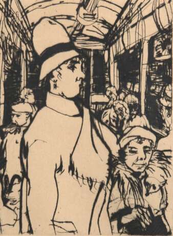 Uhlig, Max (1937 Dresden) "In der Straßenbahn", Radierung, unsign., Blatt gebräunt, 16x12 cm, hinter Glas und Rahmen - фото 1 Uhlig, Max (1937 Dresden) "In der Straßenbahn", Radierung, unsign., Blatt gebräunt, 16x12 cm, hinter Glas und Rahmen - фото 1