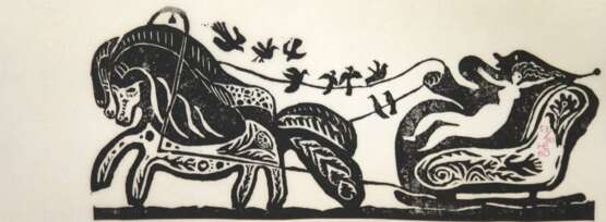 Voelkner-Effenberg, Herta "Kutsche im Schnee", Holzschnitt, 53/ 80, monogr. und dat. ´80, 11x30 cm, ungerahmt - Foto 1 Voelkner-Effenberg, Herta "Kutsche im Schnee", Holzschnitt, 53/ 80, monogr. und dat. ´80, 11x30 cm, ungerahmt - Foto 1