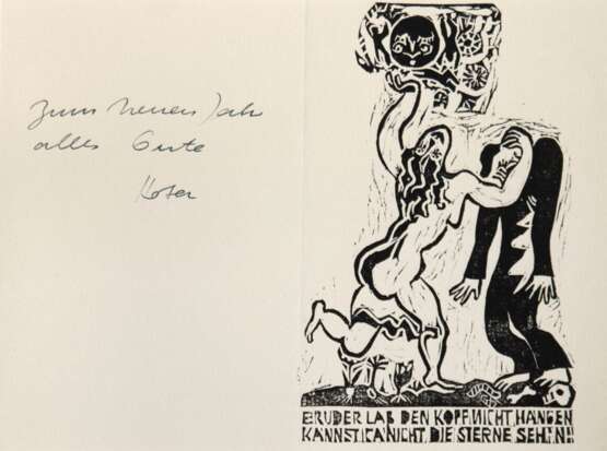 Voelkner, Herta "Grußkarte", Holzschnitt, mit Spruch, 15,5x21 cm, ungerahmt - фото 1 Voelkner, Herta "Grußkarte", Holzschnitt, mit Spruch, 15,5x21 cm, ungerahmt - фото 1