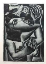 Bachmann, Gerhard (1946 Reichenbach/ Vogtland) &quot;Hommage á Picasso-Die Taube&quot;, Radierung, sign. u.r., bez. u.l.&quot;Probe&quot;, 48x33 cm, im Passepartout hinter Glas und Rahmen