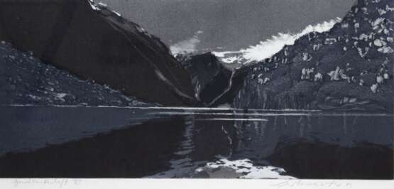 Werkmeister, Wolfgang (1941 Berlin) "Fjordlandschaft", Radierung, sign. u.r. und dat. ´83, 19x39 cm, hinter Glas und Rahmen - photo 1 Werkmeister, Wolfgang (1941 Berlin) "Fjordlandschaft", Radierung, sign. u.r. und dat. ´83, 19x39 cm, hinter Glas und Rahmen - photo 1